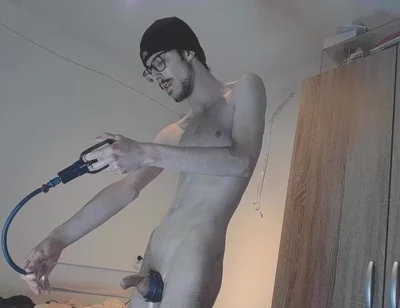 22 Year Old Guy Plays with Penispump and Oil