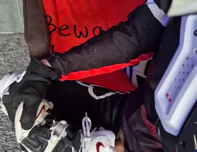 An Excited Guy in Motorcycle Gear Fucks His Sneakers