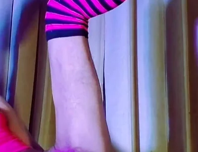 Pink Balaclava Mask Sissy Dyed Pubic Hair Play with a Vibrator
