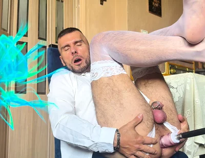 Transformation of the Groom in Suit and Tie to the Sissy Bride in White Stockings