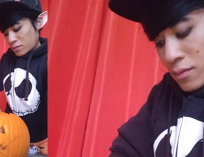 Sfw Jon Arteen Cute Twink Emo Femboy Carves a Halloween Pumpkin in His Underwear Jack-o'-lantern