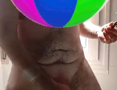 Handsome Mature Chubby with Big Fat Cock Shaving My Cock and Eggs in the Shower in Close-up