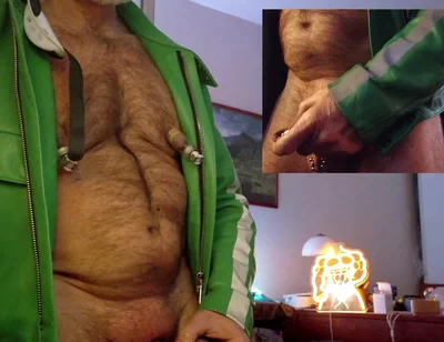Cop Pumps His Balls, Cock and Nips While Wearing His Cop Leather