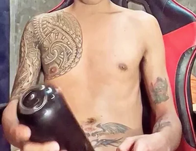 Pinoy Horny Inked Twink Playing with His Masturbator Toy