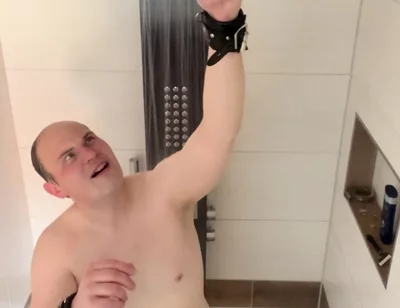 Slave Tied in Shower with Very Hot Water