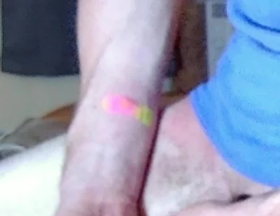Jerking off with Blue Beater on, Standing up Near Camera
