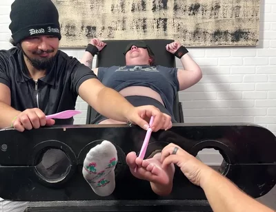 Ticklish Chicks - Tklnurse Blindfolded And Tag Team Tickled By Magic Tickler Until She Gigglegasms