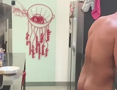 Nude Italian Chef Cooking Spaghetti