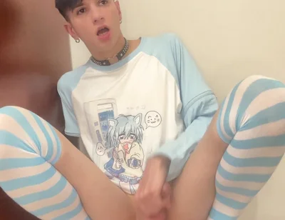 Blue Femboy Having Fun with New Toy