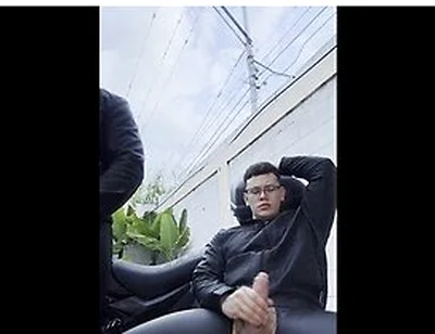 Role Play On The Bike Wearing Hot Leather, In A Hot Outddoors, And Cumming A Huge Load