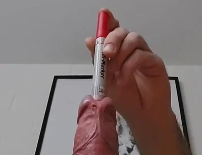 Sounding an Eding Pen While Stretching My Testicles