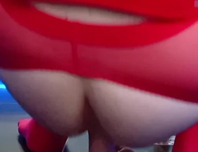 Just the View From Behind. Red Stockings, Open Hole, and a Dildo Waiting on the Floor