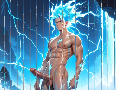 Lightning Elemental Solo Boy Jerking Erect Dick with Electric Glow