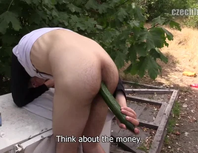 Czech Hunter Offers Broke Bartender 'ca'sh for an Outdoor Blowjob