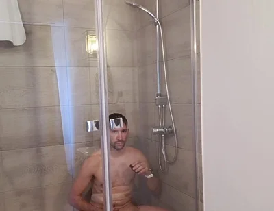 After a Full Day on the Road Wet Solo in the Hotel Shower