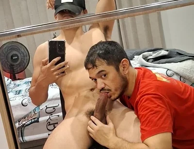 My Cock in Her Mouth, Reflected in the Mirror.