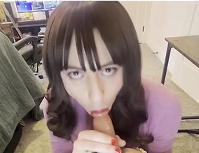 Sissy Crossdresser Sucks Dildo