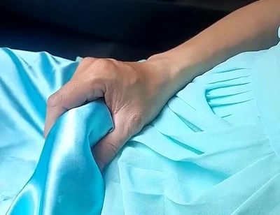 Cum Wearing Blue Chiffon Dress with Satin Lining