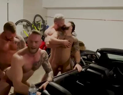 Jack Vidra And Cain Marko - Cum, Sweat And Gasoline Red Bush And Bullet Nipples Fire Sparks In Auto Garage