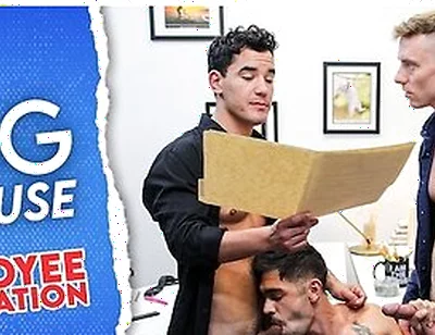 Newbie Stud Employee Tag Teamed By Hot Jocks In Free Use Office