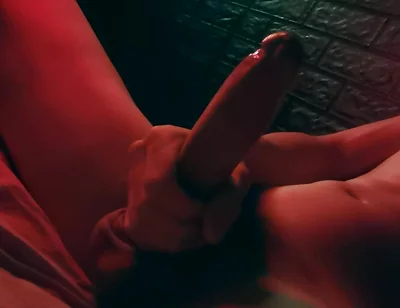 Very Passionately Masturbates a Huge Cock at Night and Moans!