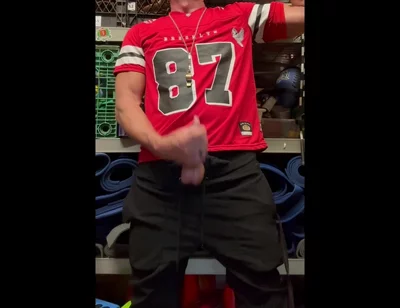 Jockdad87 Shoots a Load of Cum in His #87 Jersey