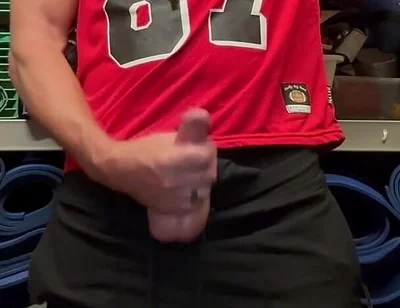 Jockdad87 Shoots a Load of Cum in His #87 Jersey