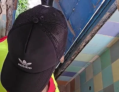 Two Construction Workers Making Out in the Company Bathroom.