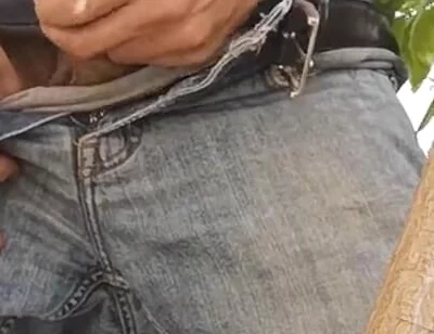 Hiding Outside Behind a Tree to Jerkoff with Huge Cumshot