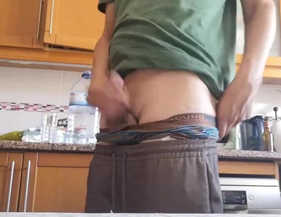 Hot Guy Jerks off and Shoots Big Load on the Kitchen Table