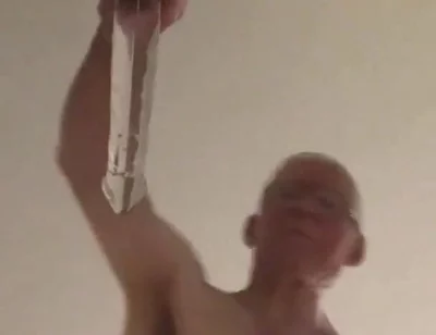 Close up View From Below Riding a Large Glass Cock