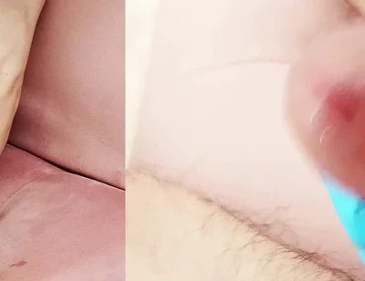 Blue Latex Glove Hand Hard Jerking off Huge Mushroom Head Cock with Cumshot